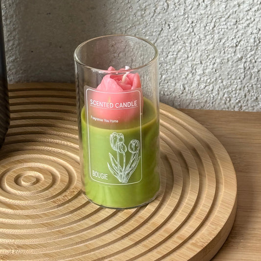 Lale Cam Bardakla Gül Mum Pembe