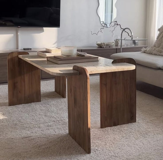 Boho Pinterest, Traverten Desen, Büyük Boy, Orta Sehpa 120x70x46 cm (Lansman Fiyatı)