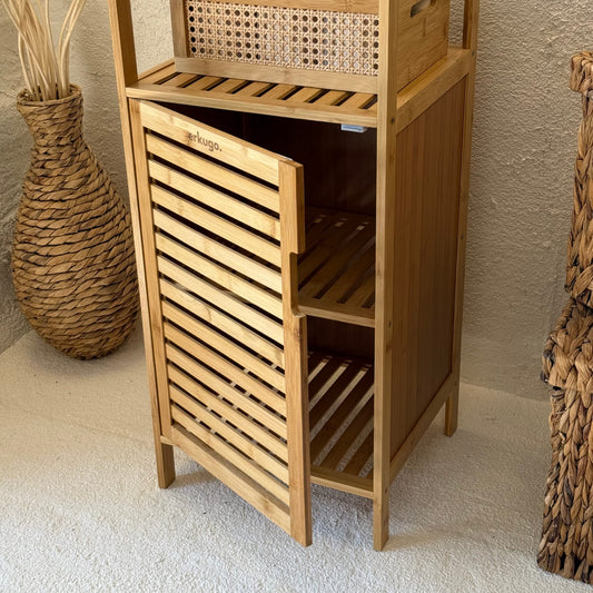 Miev Bambu Kapaklı 2 Katlı Raf Banyo Dolabı 85x30x35 cm (KOD:10302)