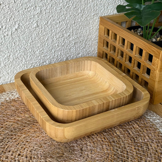 Mery Kare İki Boy Bambu Kase 18x18 cm-14x14 cm