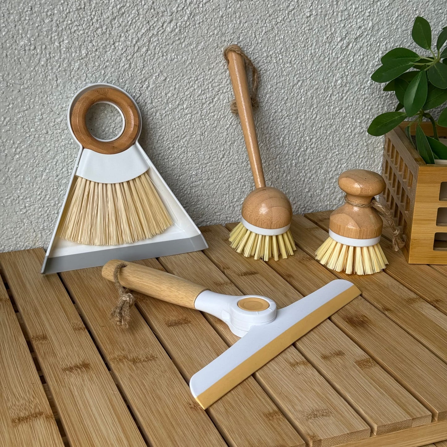 Marina 4 Parça Bambu Saplı Mutfak Seti Beyaz