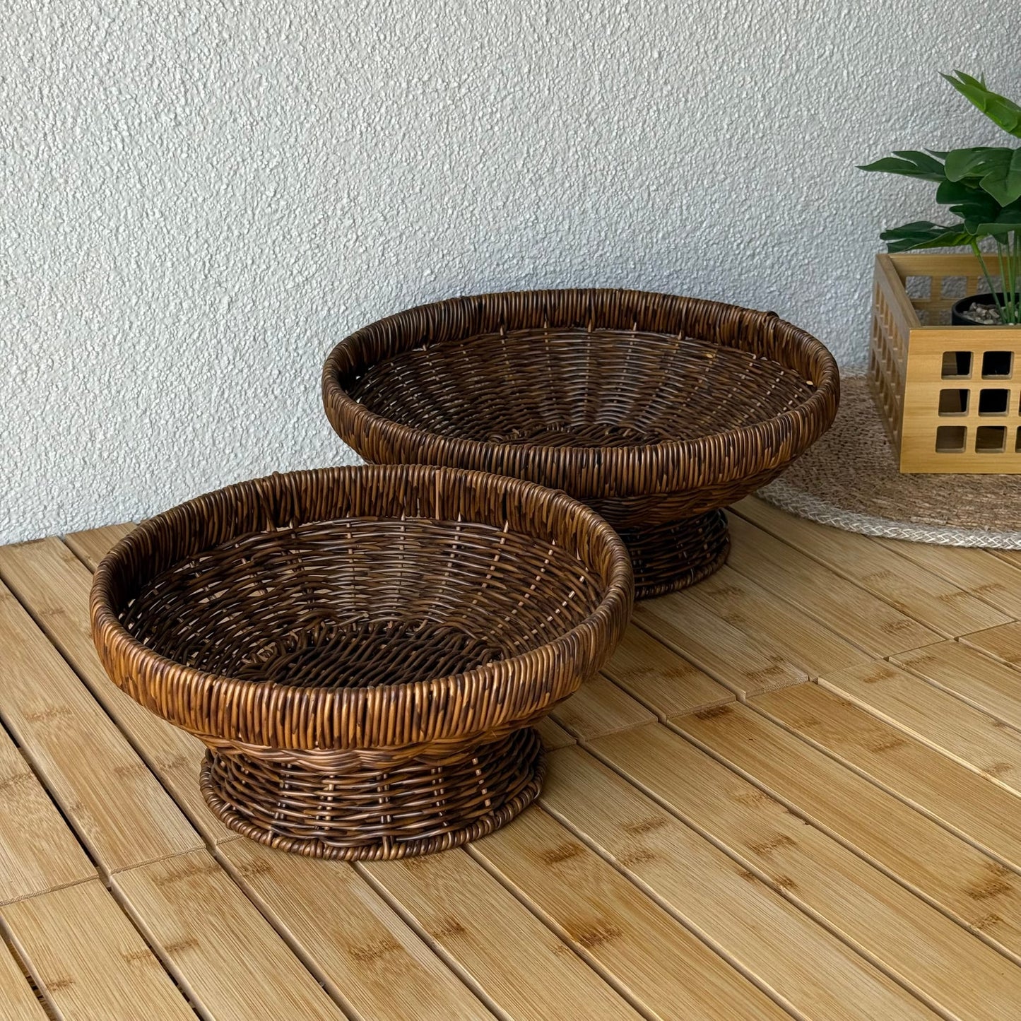 Lara Rattan Ayaklı Yuvarlak İki Boy Meyvelik Kahve Rengi