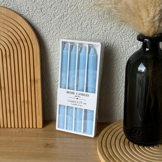 Home Candle 4 Lü Uzun Şamdan Mum Seti Mavi