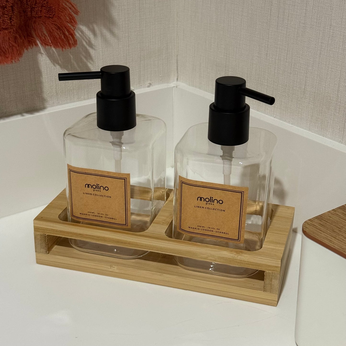 Malina Bambu Standlı Kare Sıvı Sabunluk Seti Kod:10984