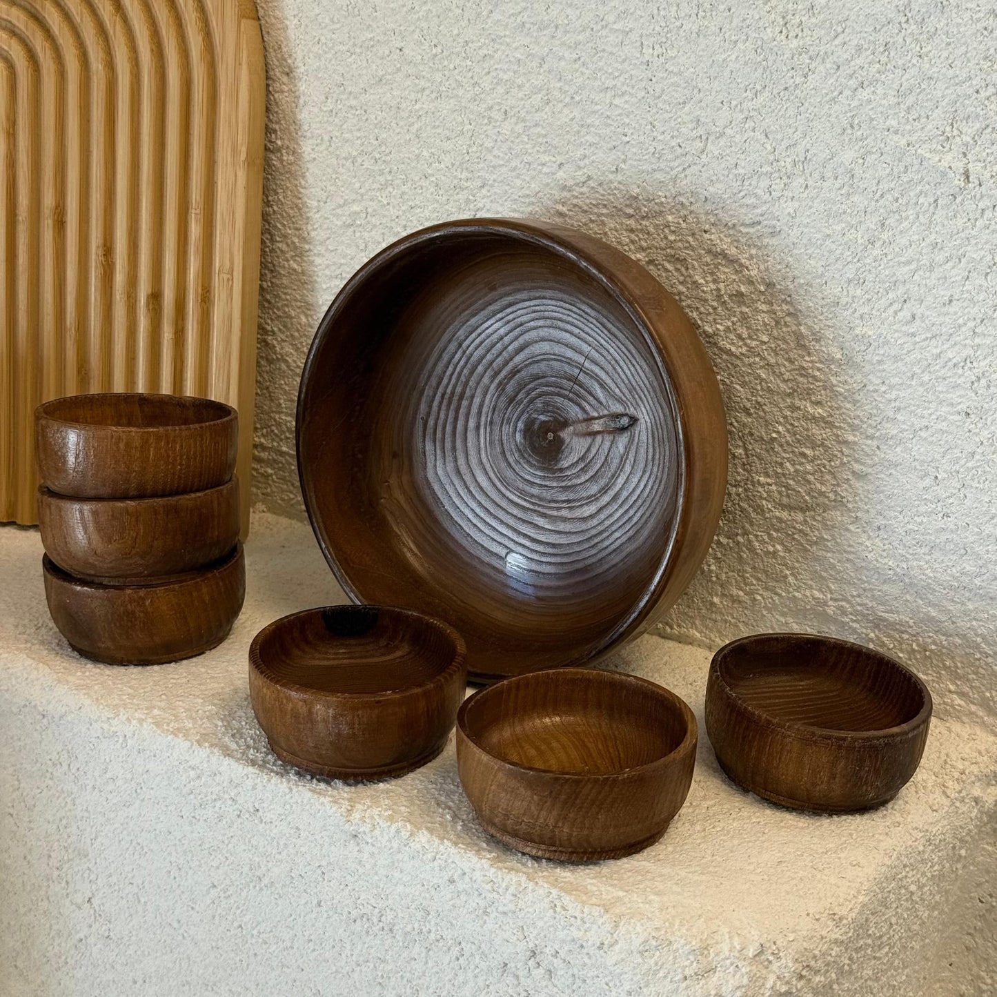 Mywood 7 Parça Özel Ahşap Çerezlik Set (Koyu)