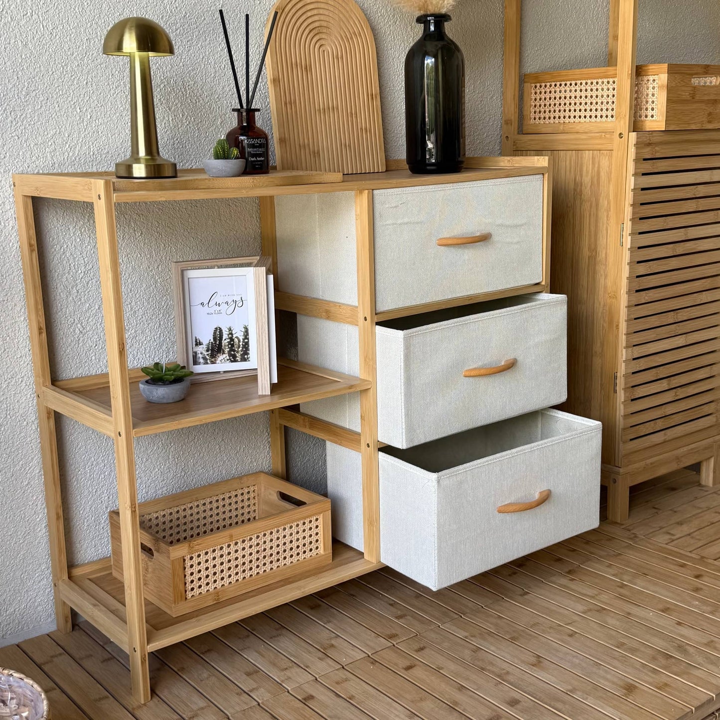 Panalı 3 Çekmeceli Katlı Bambu Raf (Süper Fiyat) KOD:9197