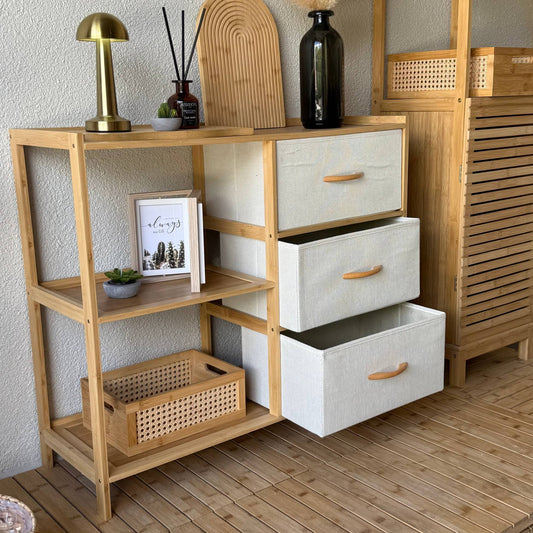 Panalı 3 Çekmeceli Katlı Bambu Raf (Süper Fiyat) KOD:9197