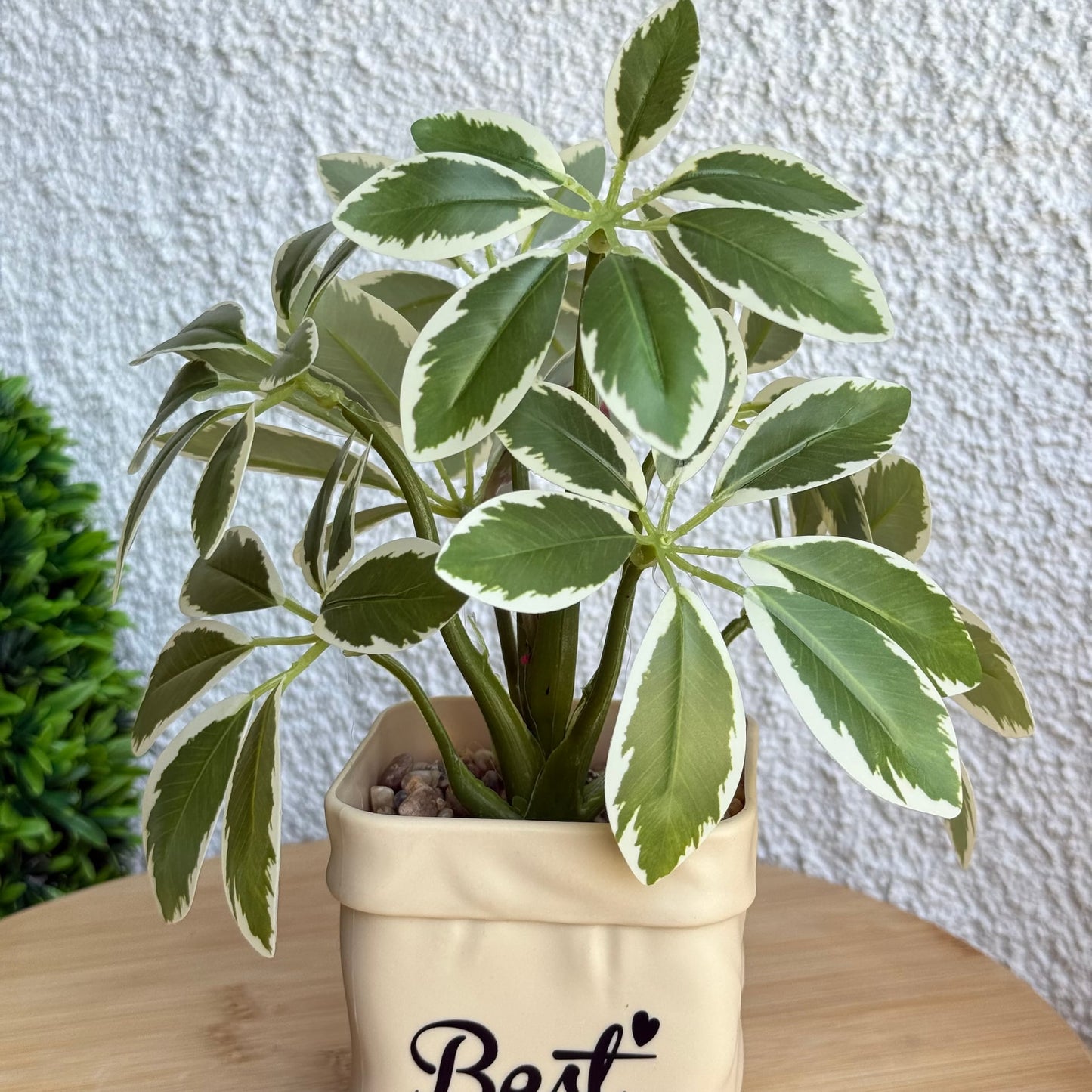 Best Saksılı Yapay Çiçek Yeşil-Beyaz 25 cm