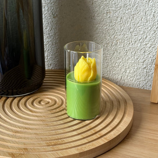 Lale Cam Bardak Gül Mum Sarı