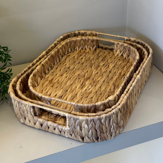 ZBERN Kalın Hasır 3 Boy Dikdörtgen Tepsi Seti