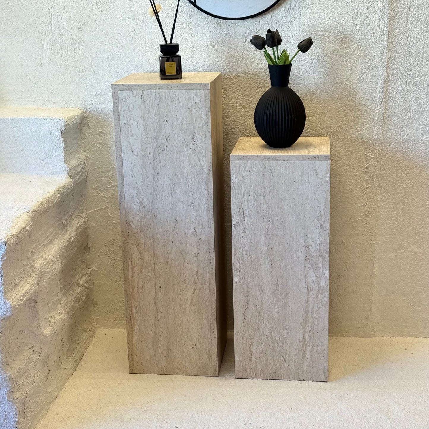 Stella İki Boy, Dekoratif Dresuar Sütun, Traverten Desen, B.Boy 90x28x28 cm, K.Boy 70x28x28 cm