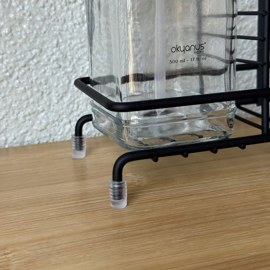 Okyanus Metal Standlı Cam Kare Sıvı Sabunluk Seti Siyah