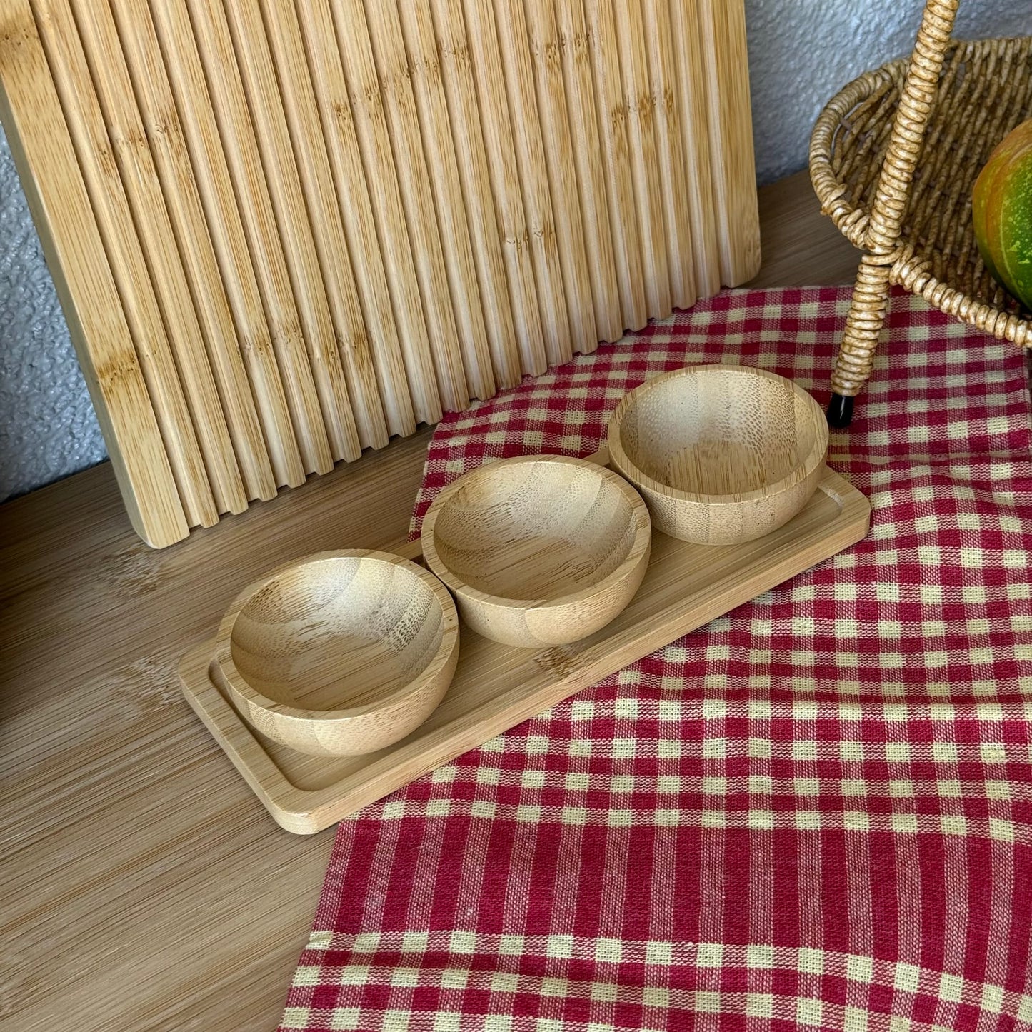 İvory Bambu Standlı Sosluk Reçelik Seti 19x7 CM