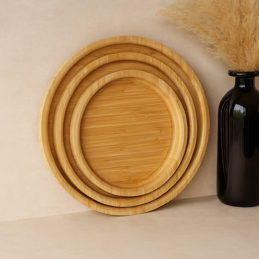 Hardy Yuvarlak 3 Boy Bambu Tepsi Set