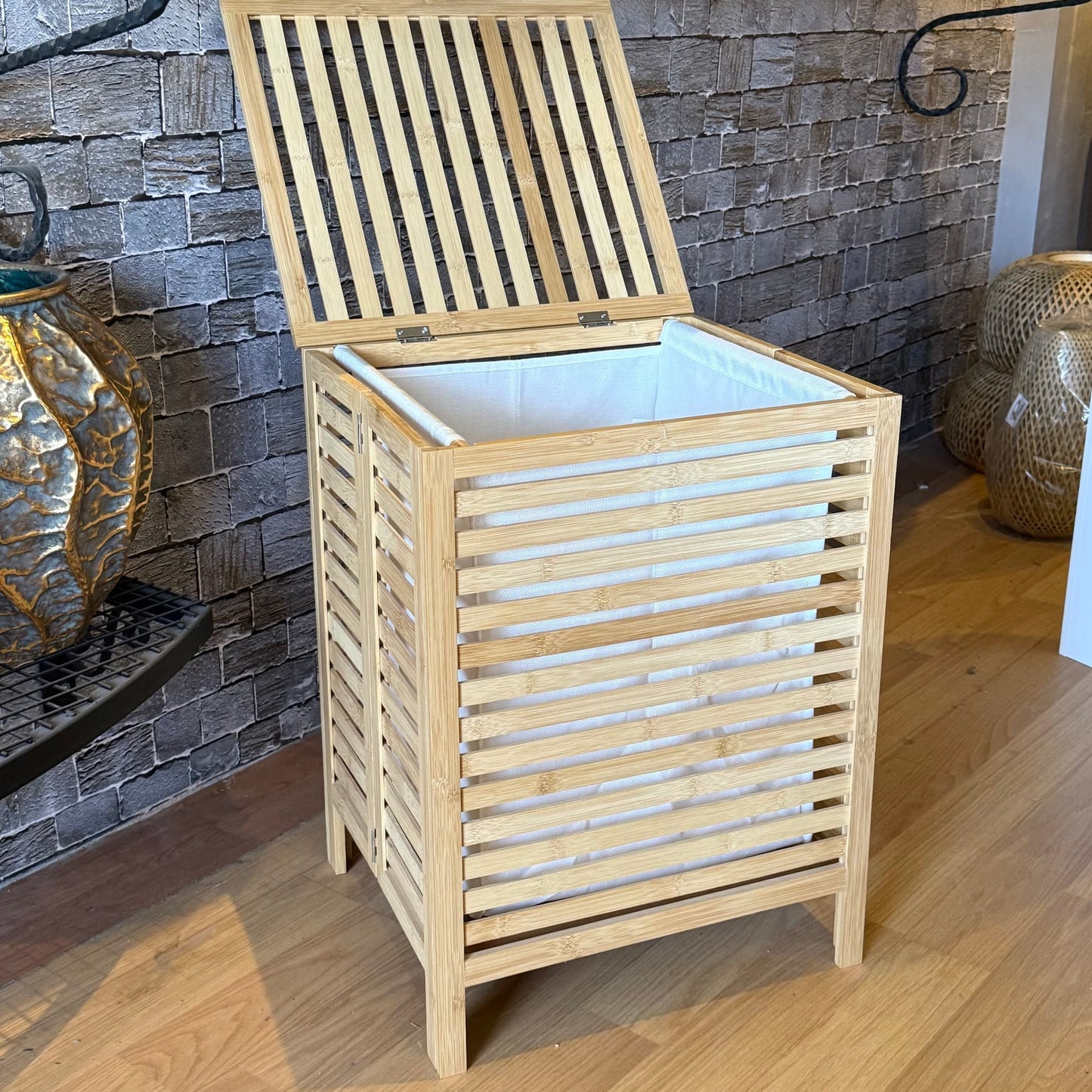 Mery Katlanır Bambu Kirli Çamaşır Sepeti 60x40x45 CM (model:9123)