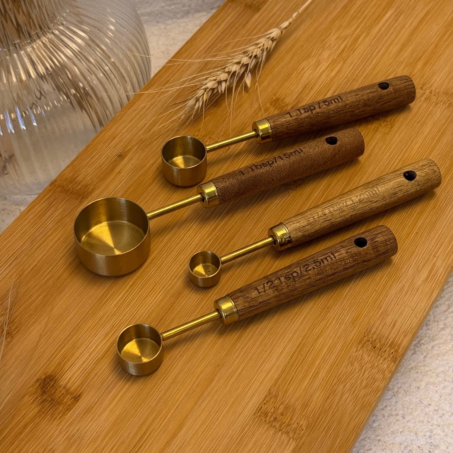 Barotti Ahşap Tutmalı 4 Lü Küçük Boy Ölçü Kaşığı Seti