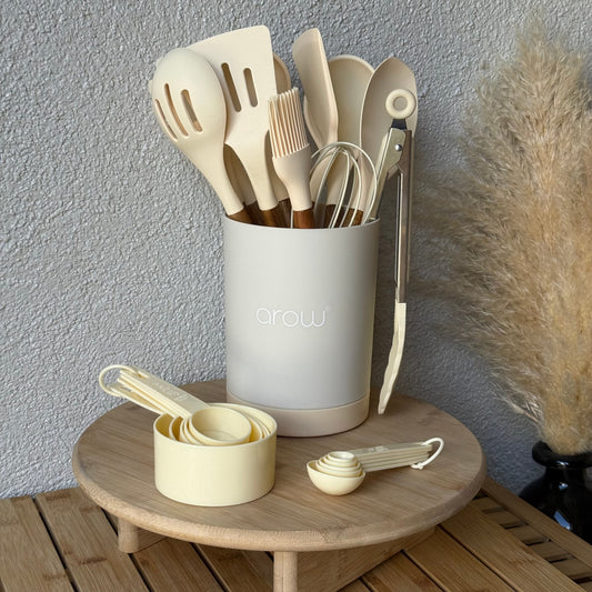 Maylis Akasya Ağacı Saplı 22 Parça Silikon Mutfak Seti Beyaz (SÜPER FİYAT)