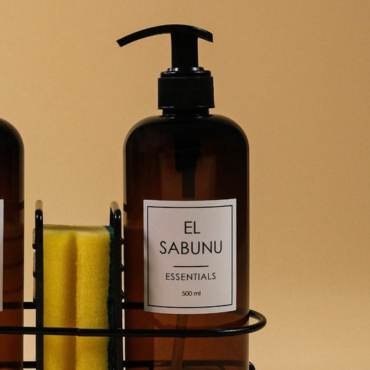 Amber Metal Standlı Süngerli İkili Sıvı Sabunluk Seti