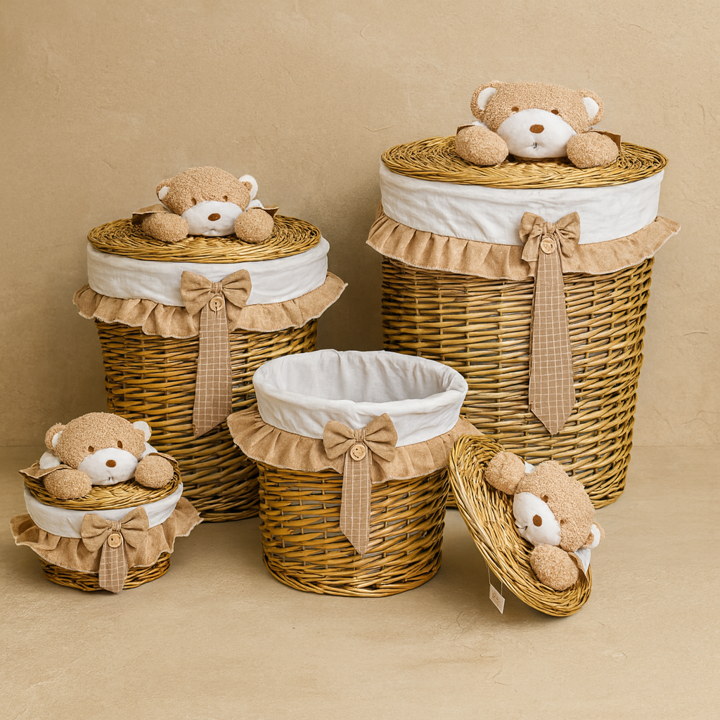 Tutku Hasır Yuvarlak Bezli 4 Boy Kirli Çamaşır Sepet Seri