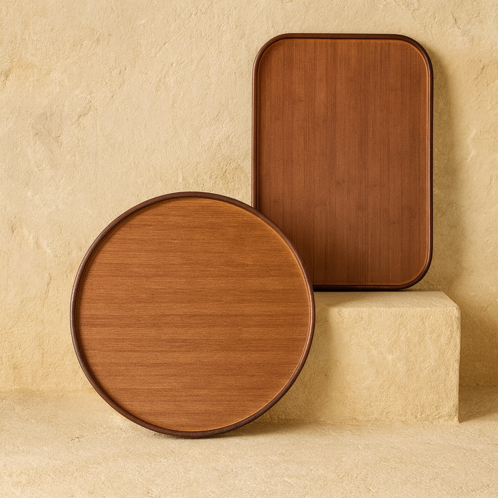 Milay Yuvarlak ve Dikdörtgen Ahşap Tepsi Seti ( 6 Adet Ahşap Çerezlik Hediye )