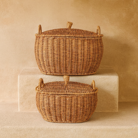 Buenos 2 Boy Rattan Patates soğan Sepet Seti B: 10 Lt, K: 5 Lt.