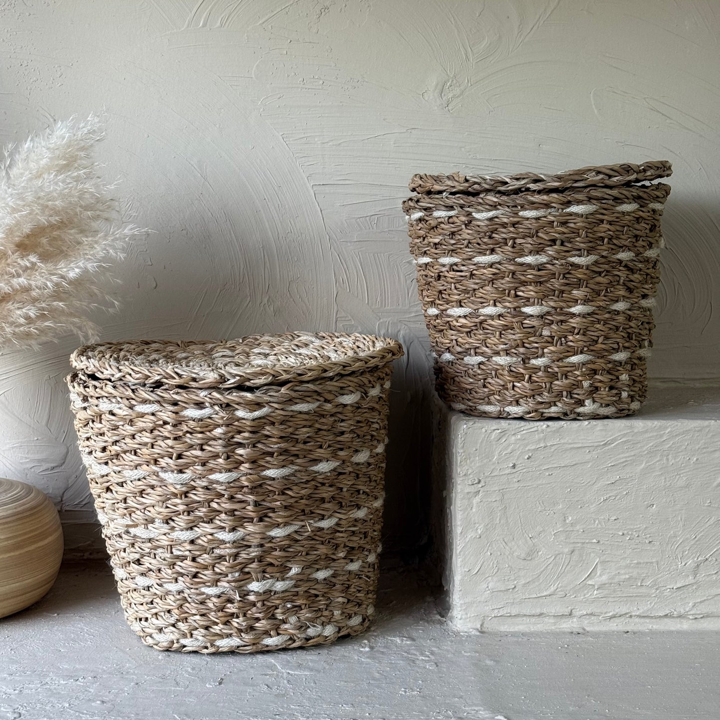 SVR Kapaklı İki Boy Yuvarlak Hasır Patates Soğanlık Krem KOD:15841