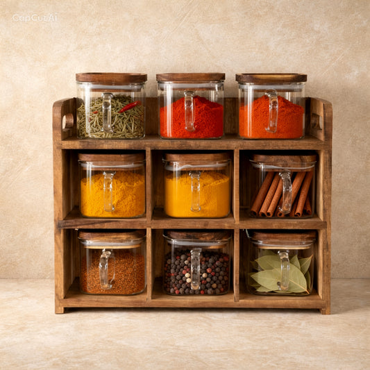 Buenoslly 10 Parça Kare Baharatlık Seti Akasya Ağacı Standlı KOD:117