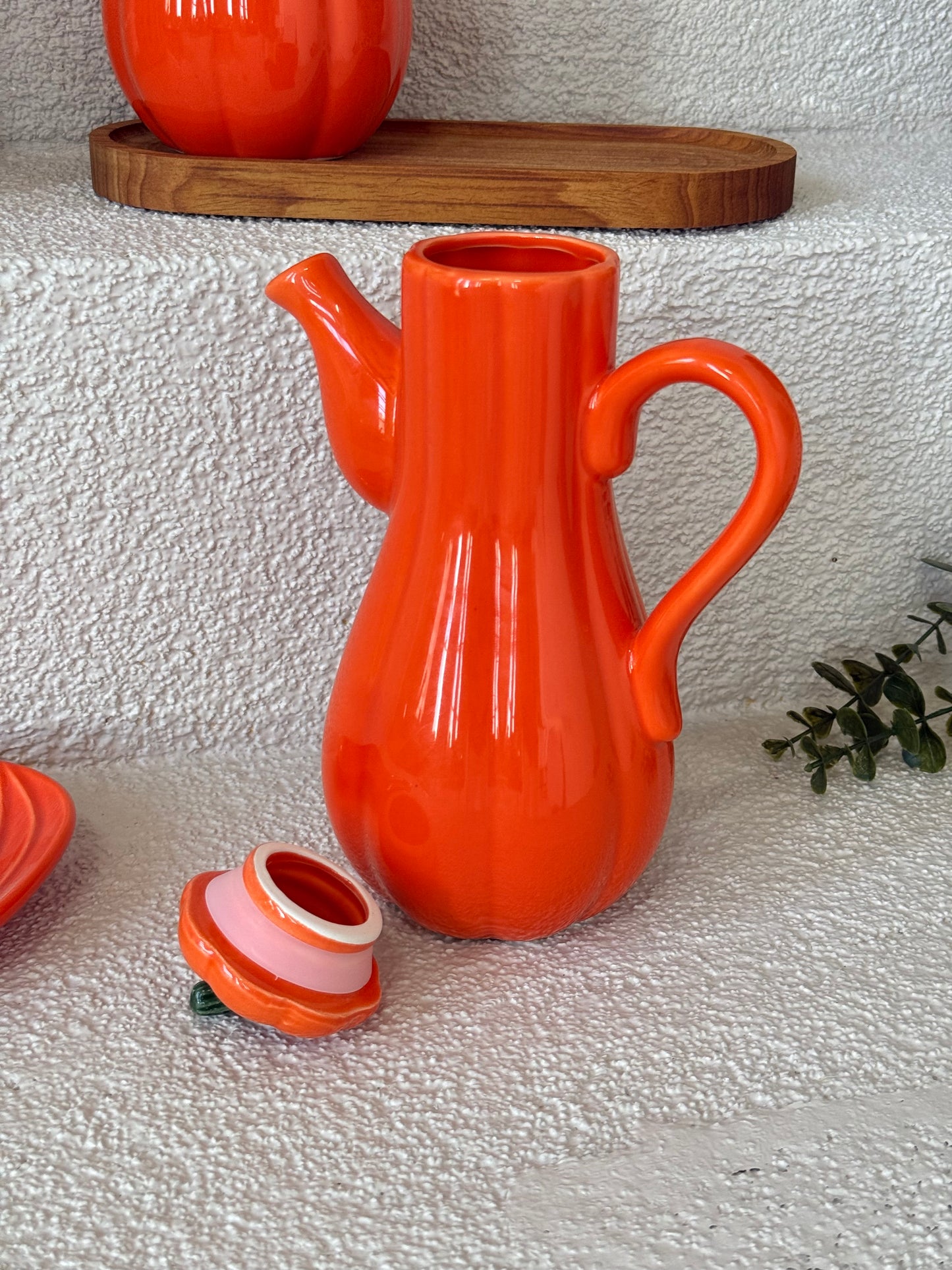 Pumpkin Ahşap Standlı İkili Yağdanlık Seti Turuncu KOD:6492