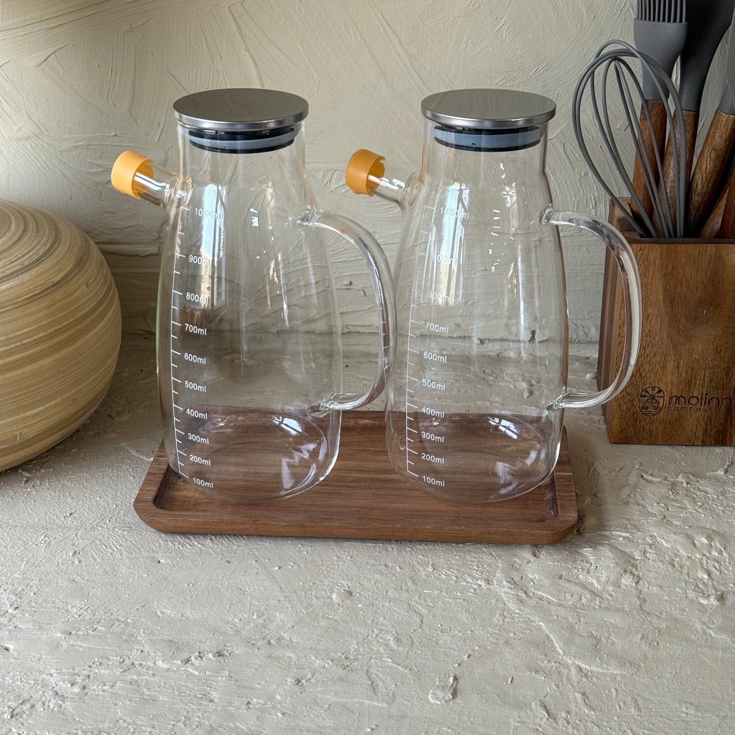 Arow Mary Akasya Standlı İkili Yağdanlık Seti 1 Litre KOD:6816