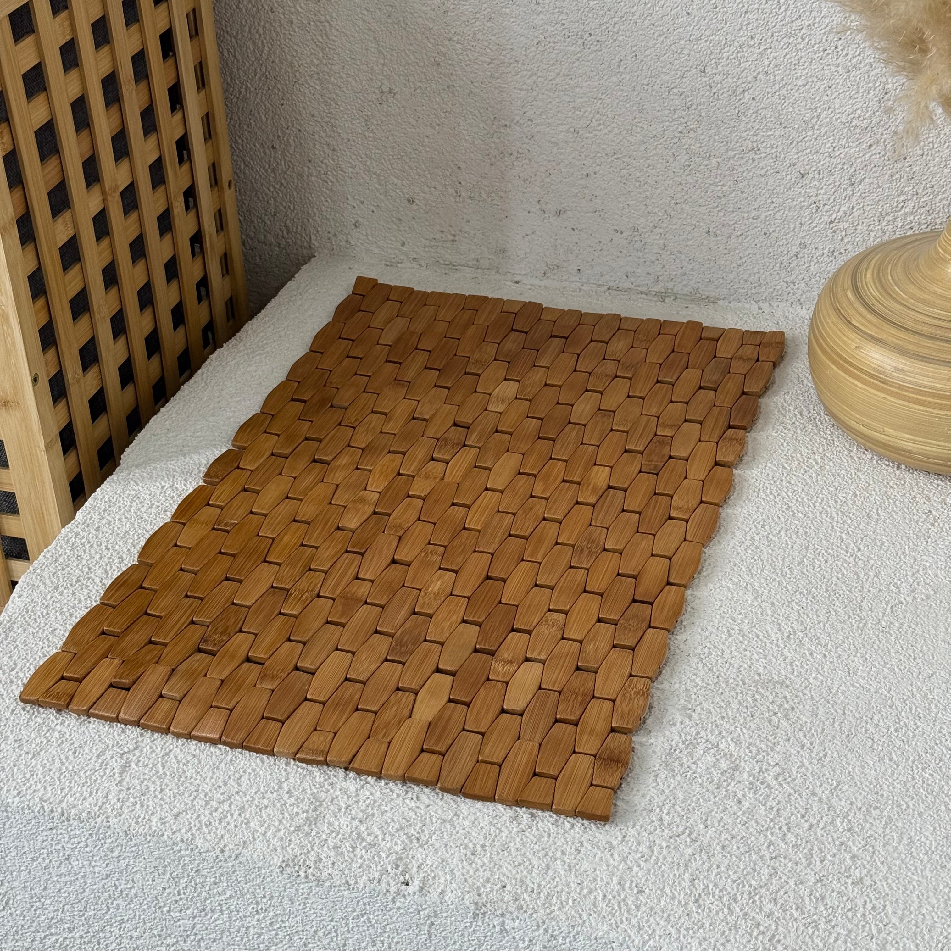 Maperlla Mozaik Bambu Banyo Paspas Kaydırmaz Taban 60x41 cm KOD:110038