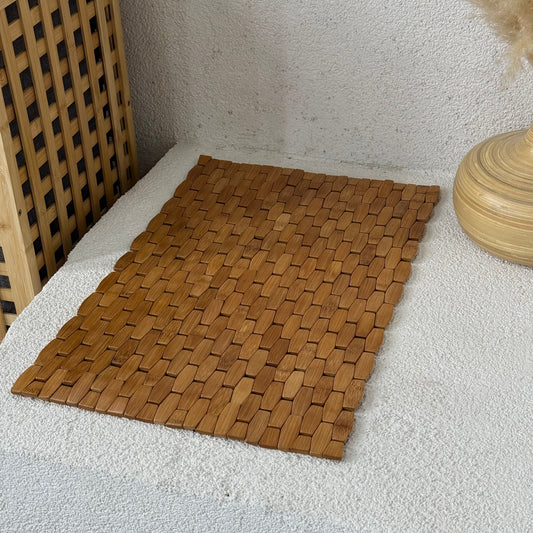 Maperlla Mozaik Bambu Banyo Paspas Kaydırmaz Taban 60x41 cm KOD:110038