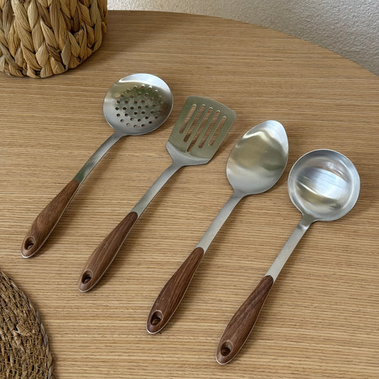 Cookerlly Ahşap Tutmalı Çelik Mutfak Seti 4 Parça KOD:1764-65-66-67