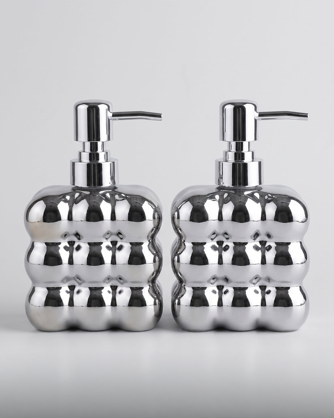2'li Bubble Tasarım Parlak Gümş Cam Sıvı Sabunluk Seti - 300 ml Krom Başlık