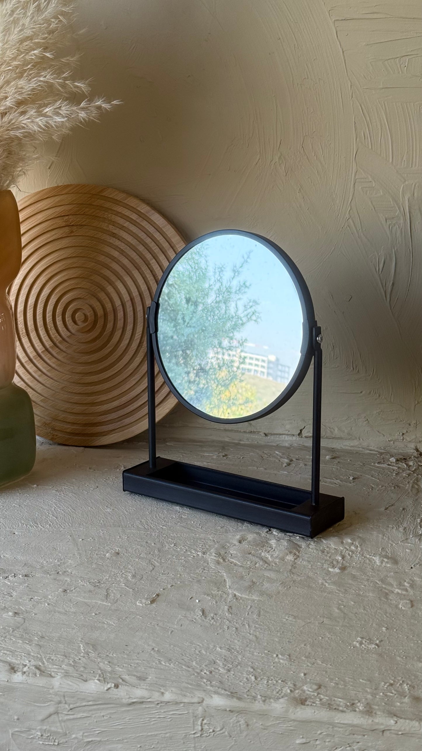 Cora Metal Standlı Yuvarlak Ayna Mat Siyah 25x19 cm KOD:3097