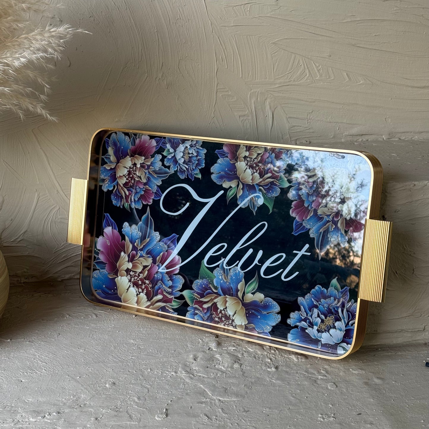 Arow Velvet Gold Desenli Cam Tepsi KOD:1207