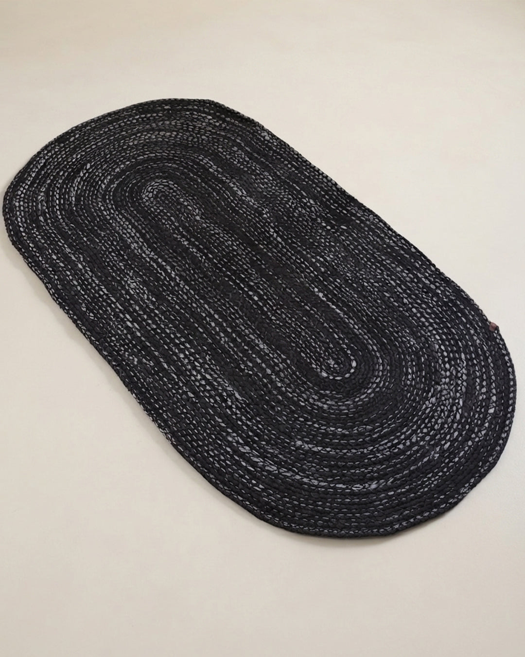 Arven Siyah Örgü Jüt Oval Paspas (80 x 150 cm)