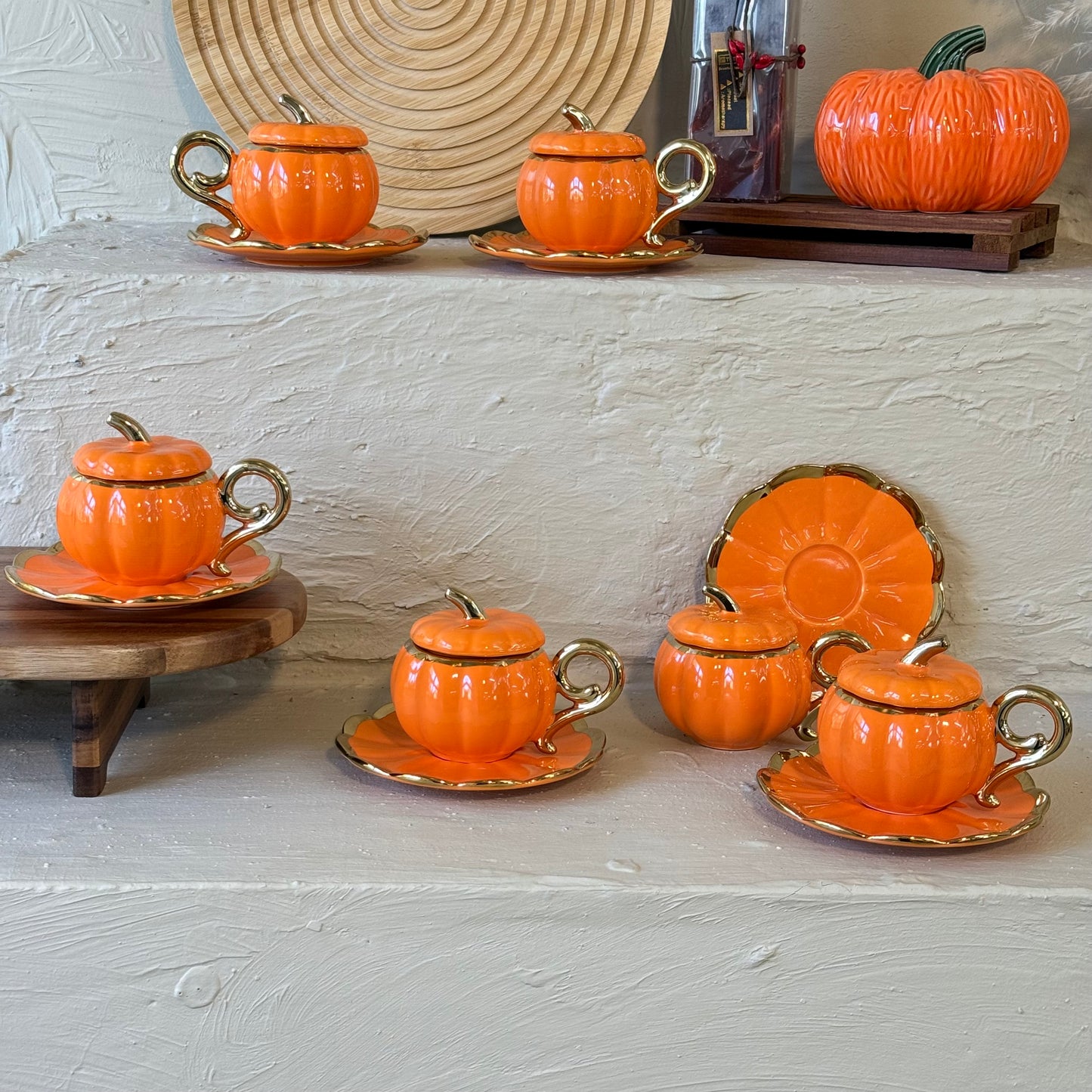 Arow Kabak Model Porselen Kahve Fincan Takımı 6 Kişilik Turuncu