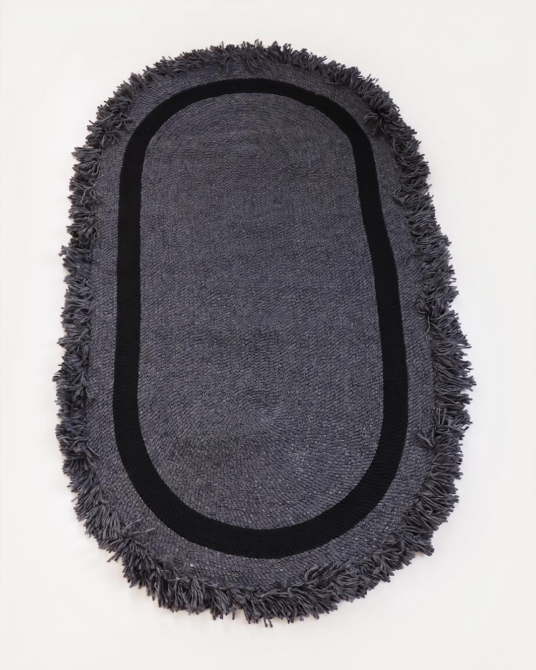 Tuuli Natural Halka Desenli El Dokuma Jüt Oval Halı – Premium Dekoratif Tasarım Gri-Siyah 80x150