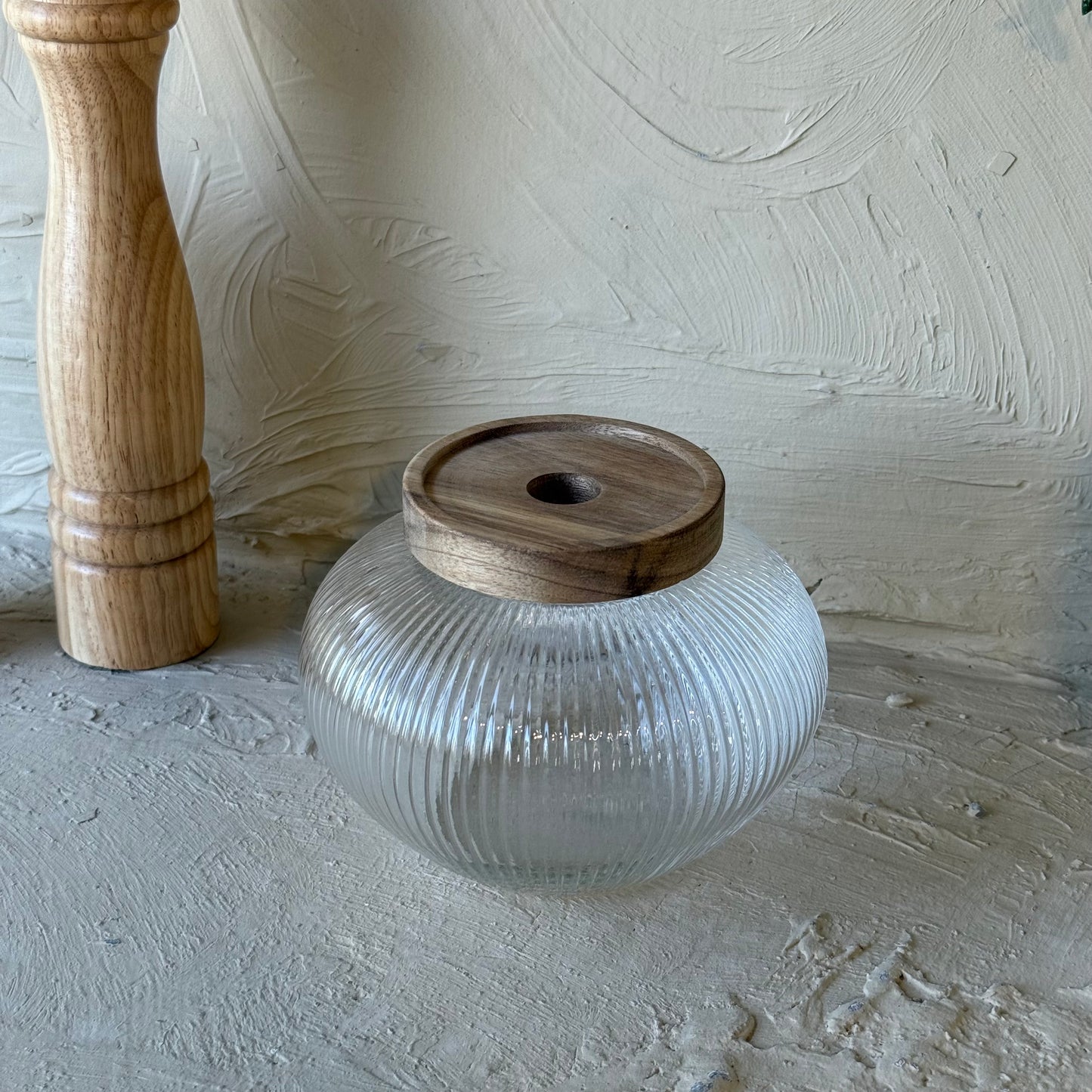 Milary Akasya Ağacı Kapaklı Çizgili Tombul Model Kavanoz KOD:114