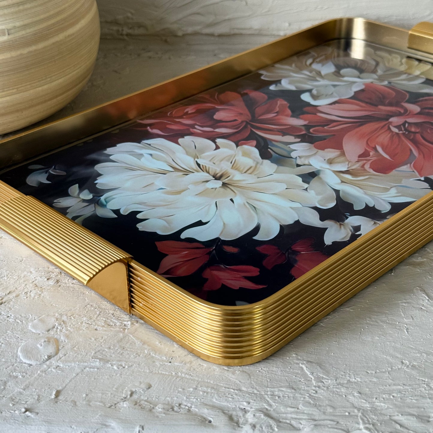 Arow  Gold Desenli Cam Tepsi KOD:1204