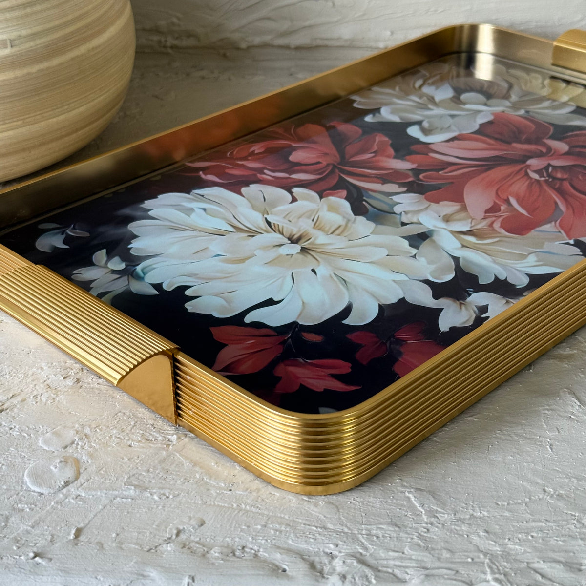 Arow  Gold Desenli Cam Tepsi KOD:1204