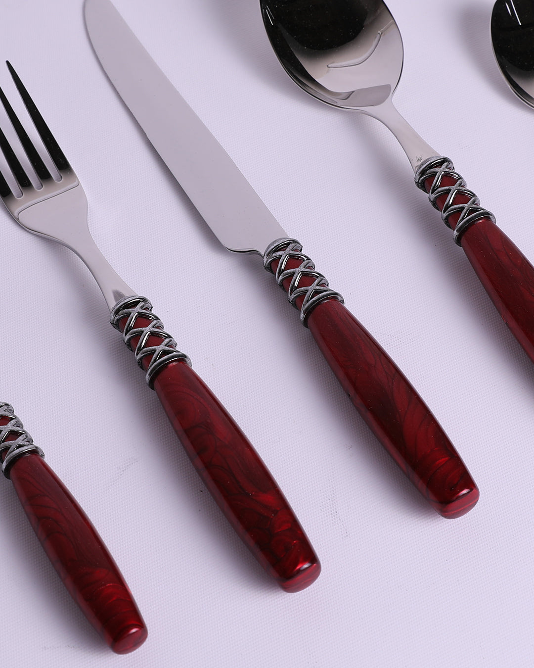 Çatal Bıçak Kaşık Takımı Red Grey 30 Parça Tr-7022