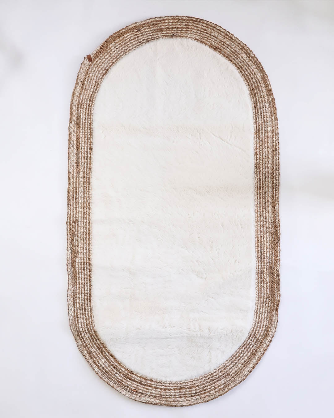 Arven Jüt ve Peluş Oval Halı - Doğal ve Lüks Dokunuş (80x150cm)Kahve