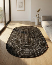 Arven Siyah Örgü Jüt Oval Paspas (80 x 150 cm)