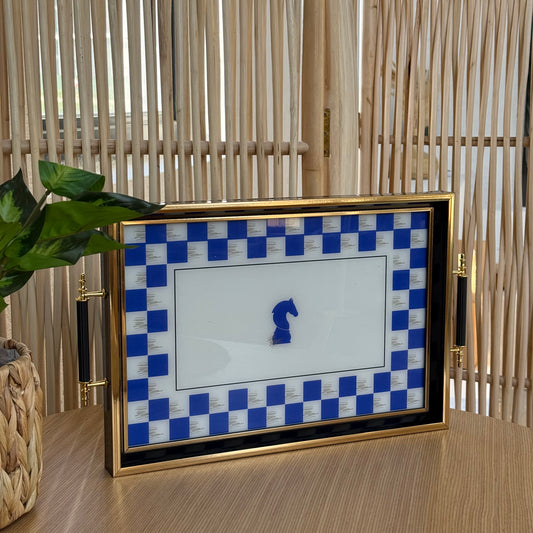 Pashally At Desenli Damalı Model Kulplu Tepsi Mavi KOD:1006