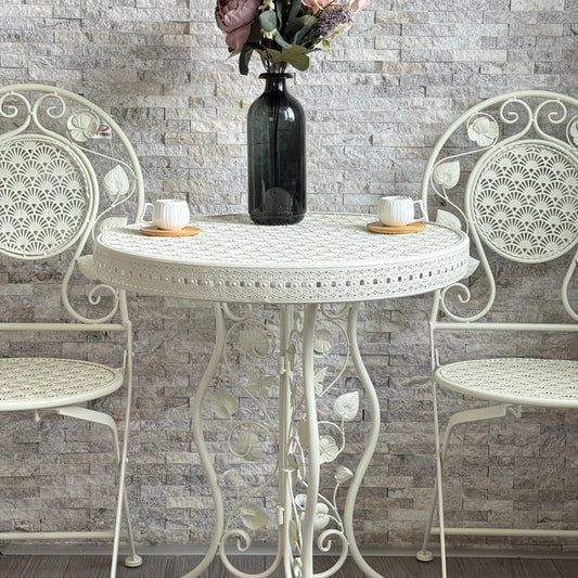 PNL Ferforje Masa Sandalye Seti 3 Parça Krem KOD:8760-8766