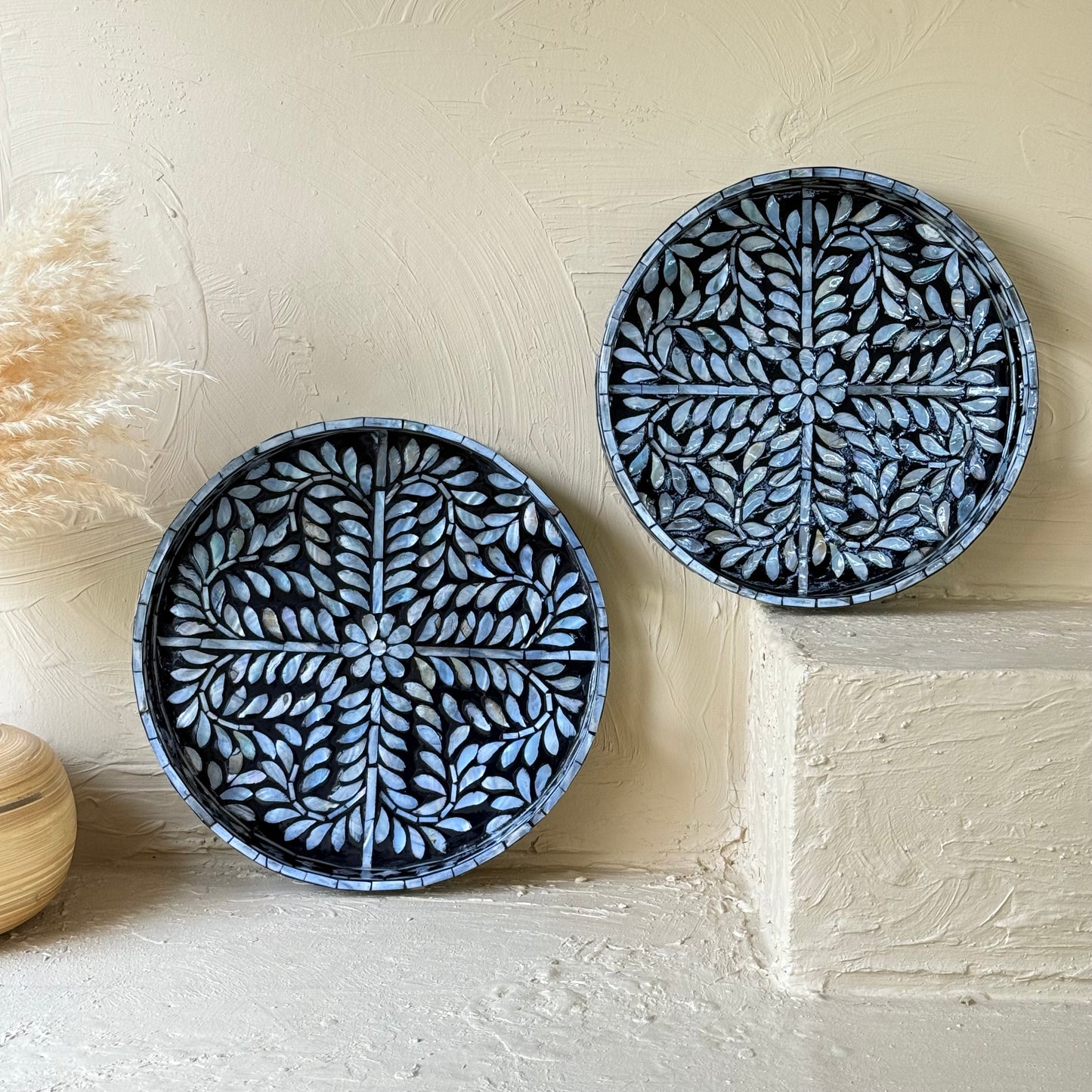 SVR Sedef İkili Yuvarlak Tepsi Seti KOD:61832 Siyah