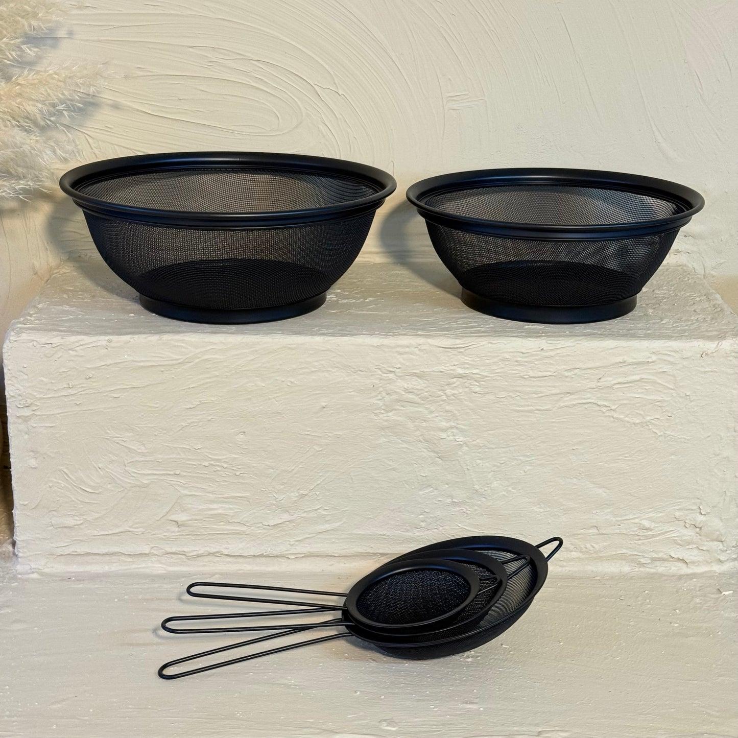 İKAE Jysk 304 Çelik Mat Siyah Süzgeç Seti 5 Parça, Yüksek Kalite