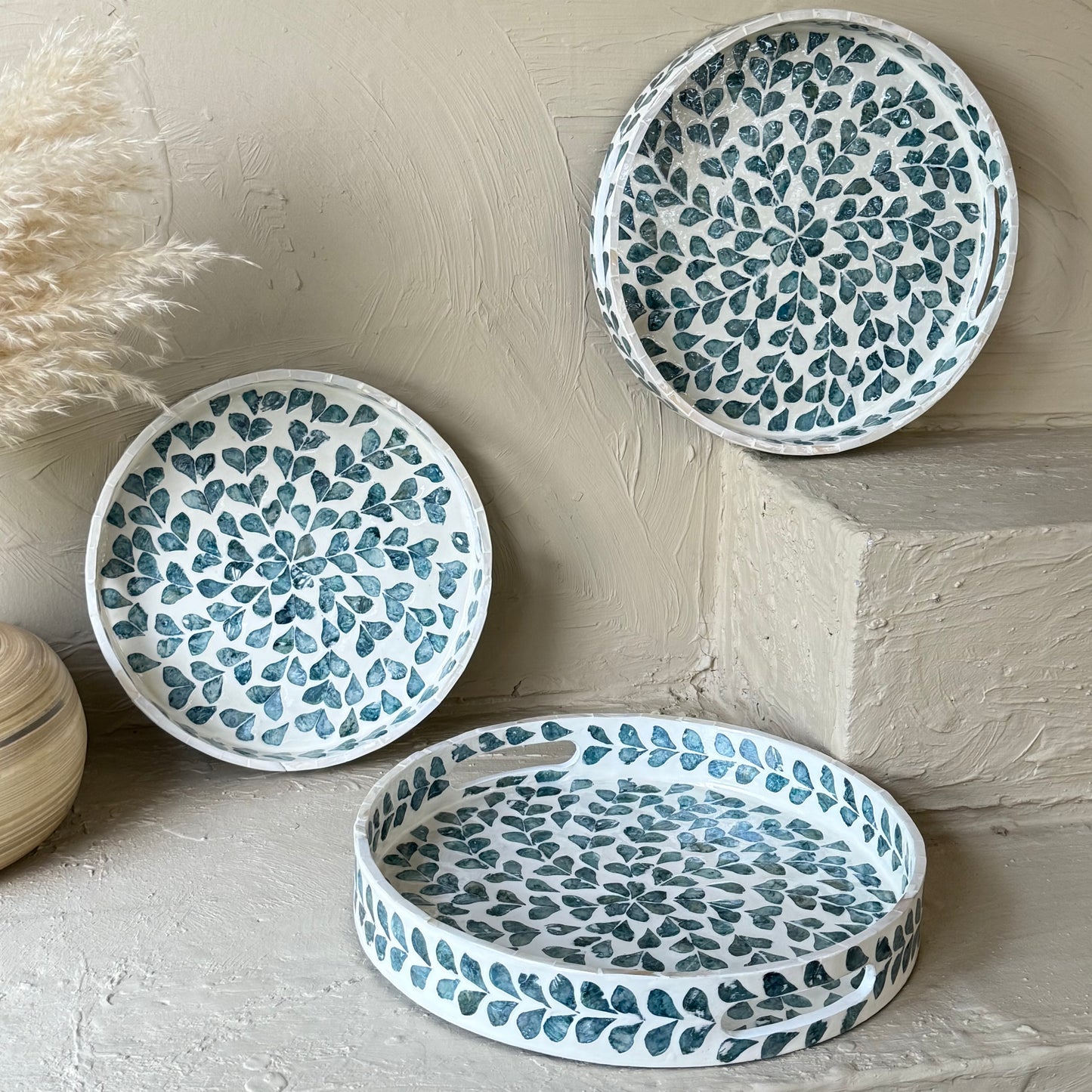 SVR Sedef 3 Lü Yuvarlak Tepsi Seti KOD:61874  Mavi