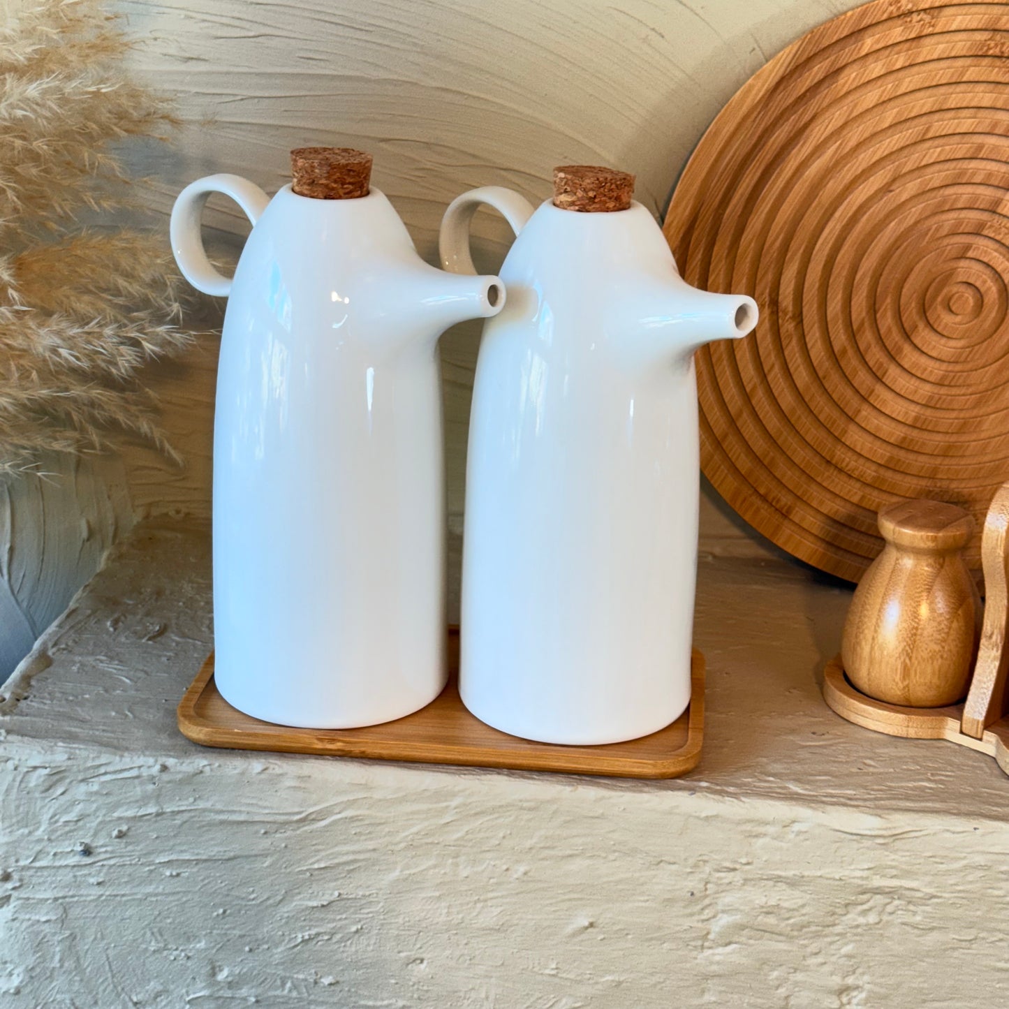 Arow Kate Bambu Standlı İkili Porselen Yağlık Seti 1 Litre